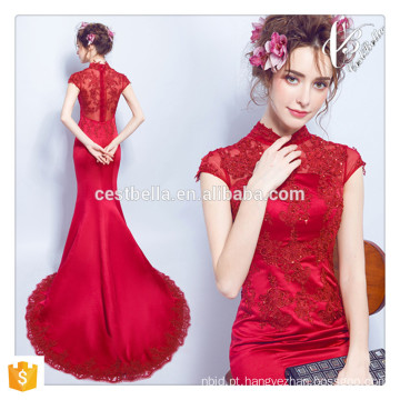 2016 Lady fashion Red Mermaid jantar vestido comprimento do chão sem mangas slim montagem flare hem sexy formal vestido de noite da sereia